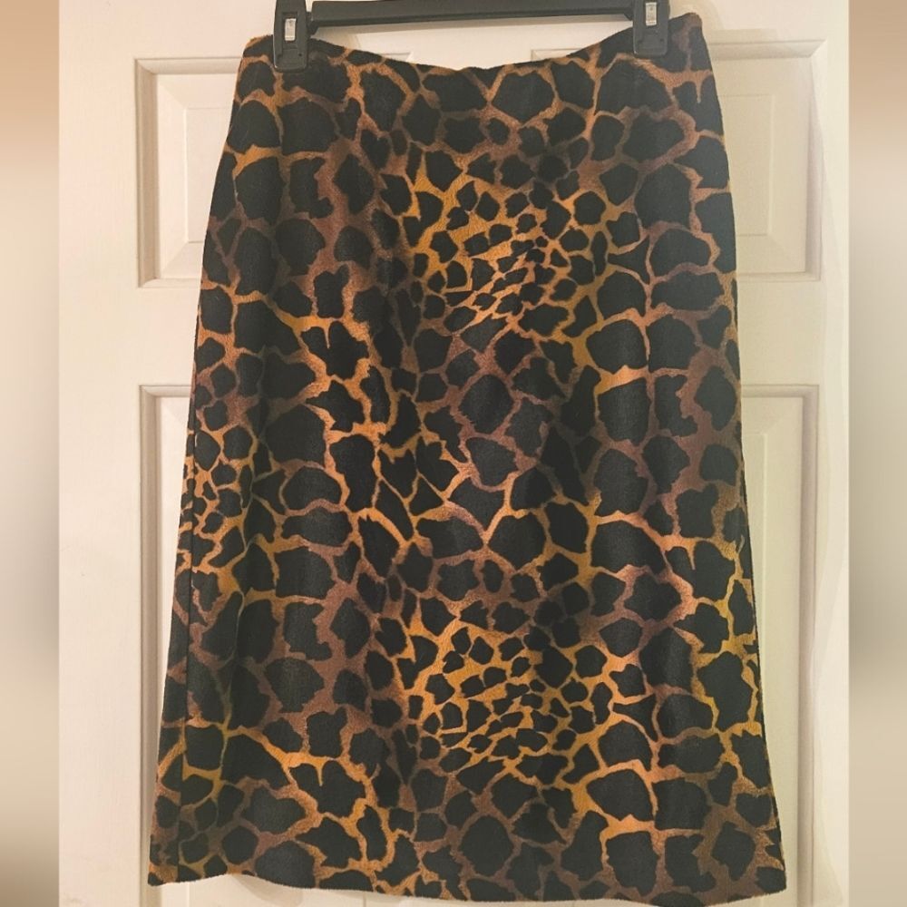 Karen Kane Skirt Size 8 Leopard Print A-Line Knee Length Faux Fur Vintage Y2K
